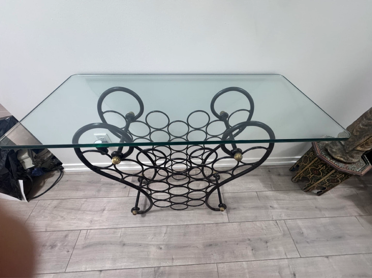 Glass Top Console Table with Wine Rack