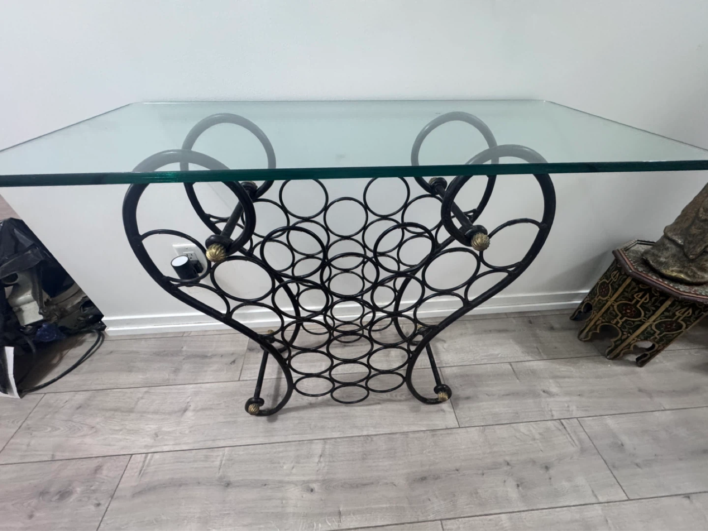 Glass Top Console Table with Wine Rack - photo 2