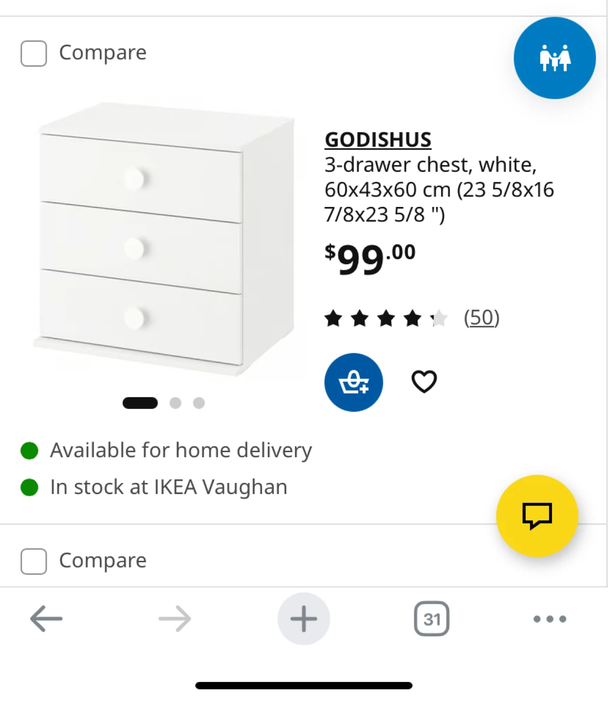 IKEA GODISHUS 3-Drawer Chest, White - photo 3