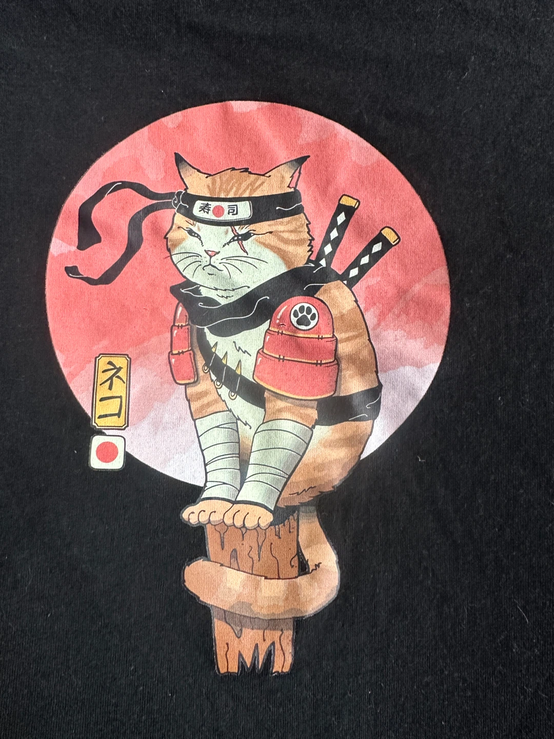 MEN WOMEN SAMURAI CAT T SHIRT VINTAGE IRON ON