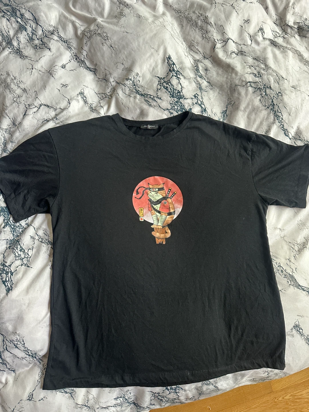 MEN WOMEN SAMURAI CAT T SHIRT VINTAGE IRON ON - photo 2