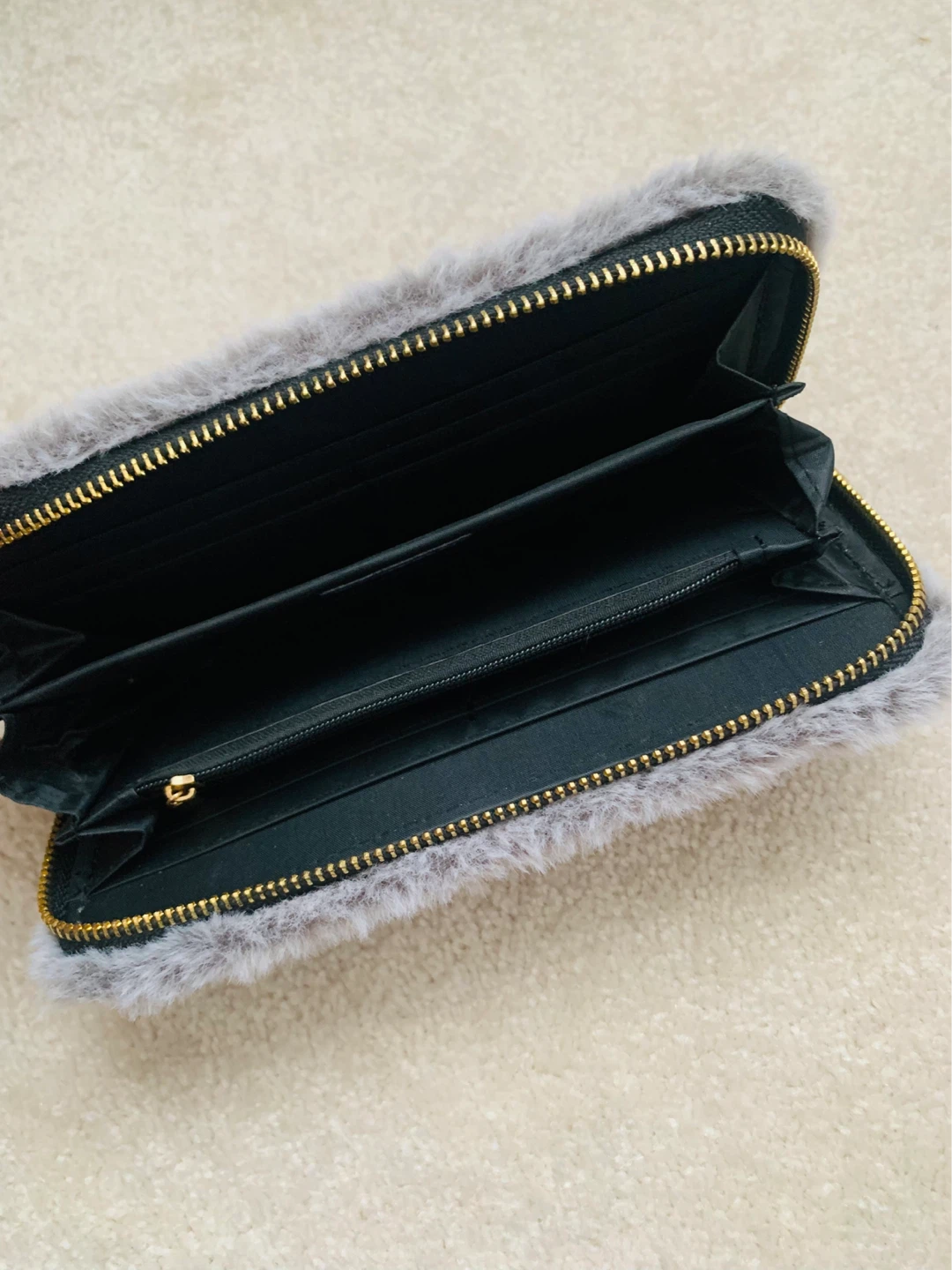 Grey Faux Fur Wristlet Wallet