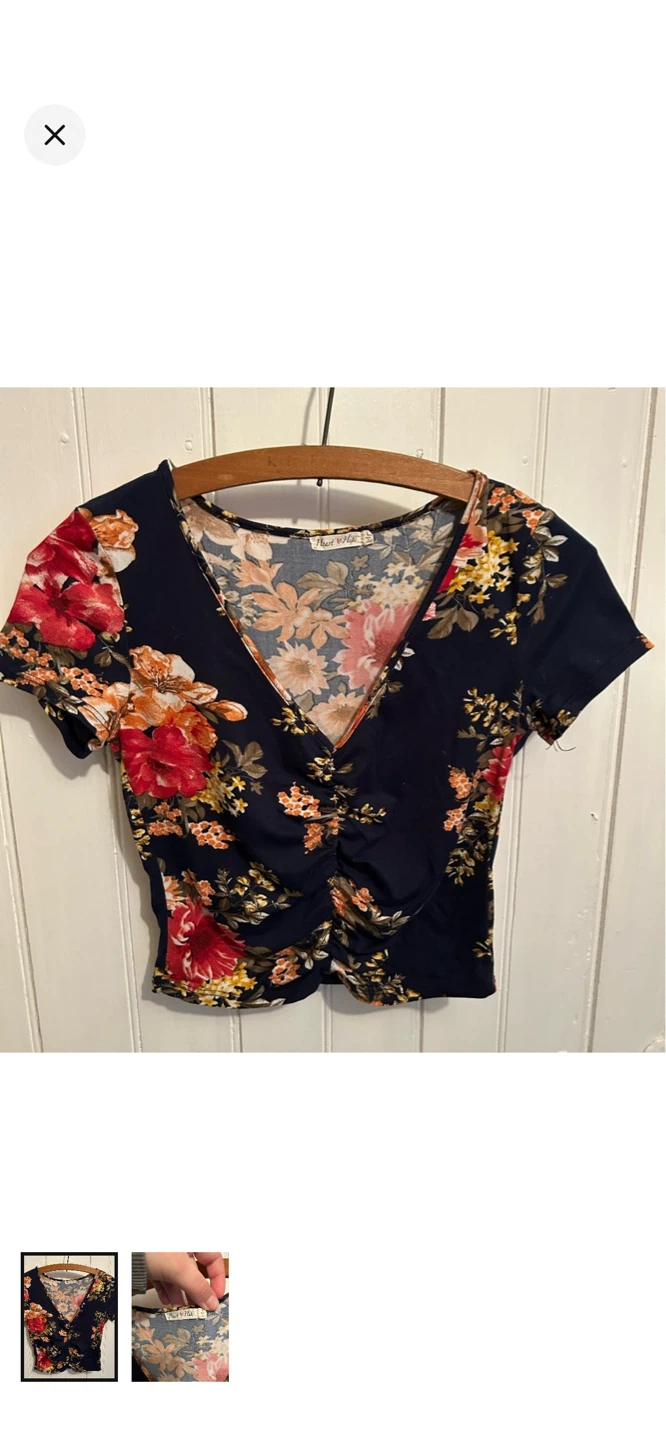 Heart & Hips Navy Floral Twist Front Crop Top - Size S