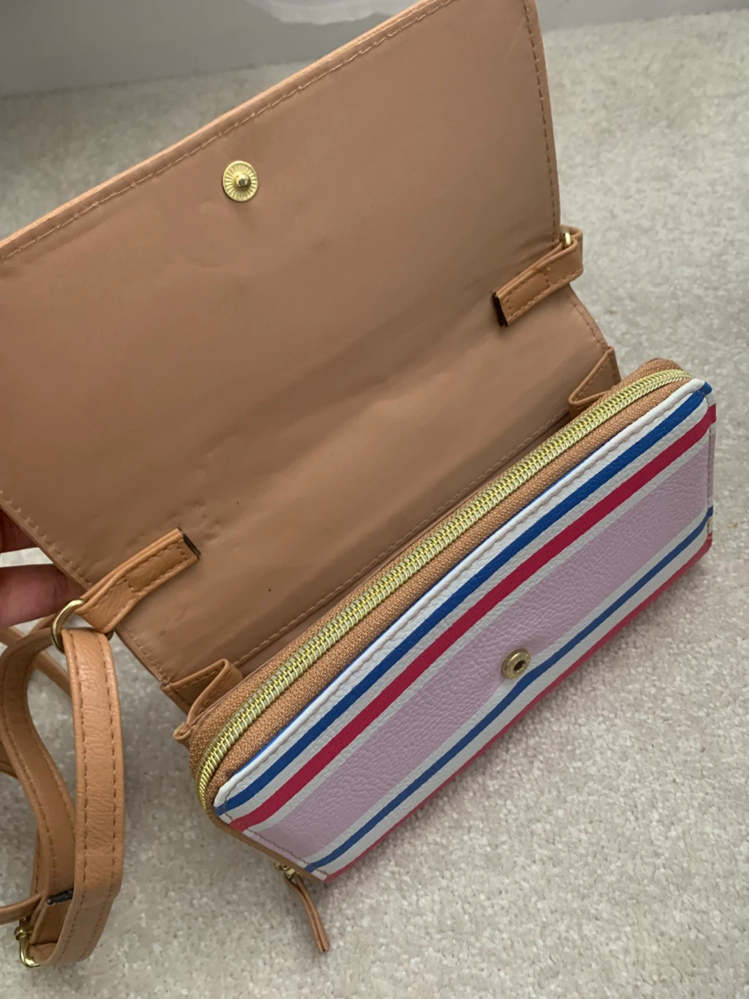 Brown Crossbody Wallet with Striped Detail - photo 3