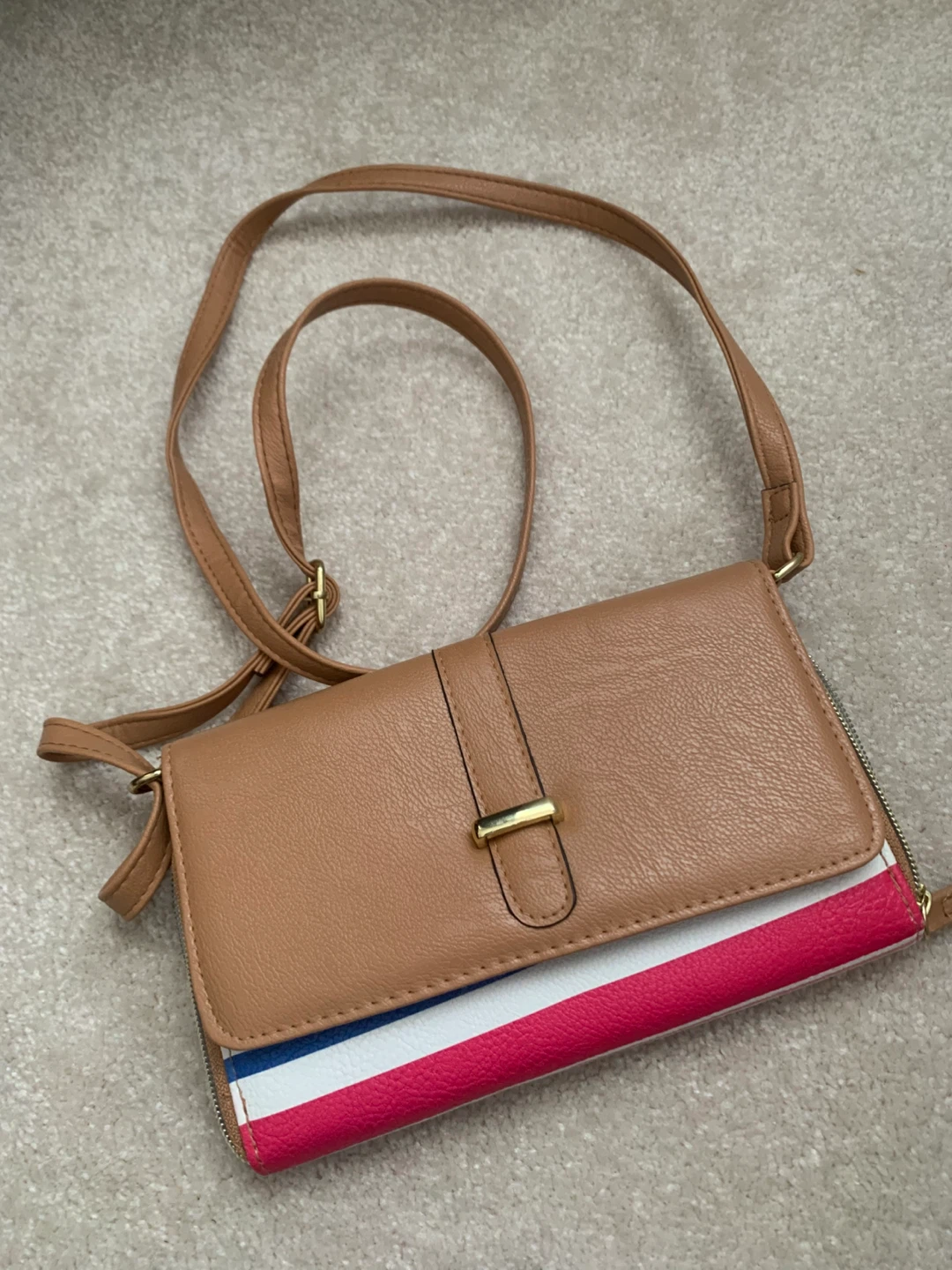 Brown Crossbody Wallet with Striped Detail