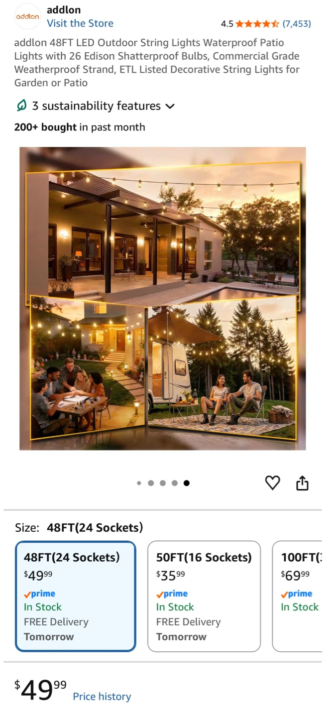 Outdoor String Deck Warerproof Light with Remote and Extra bulb - photo 2