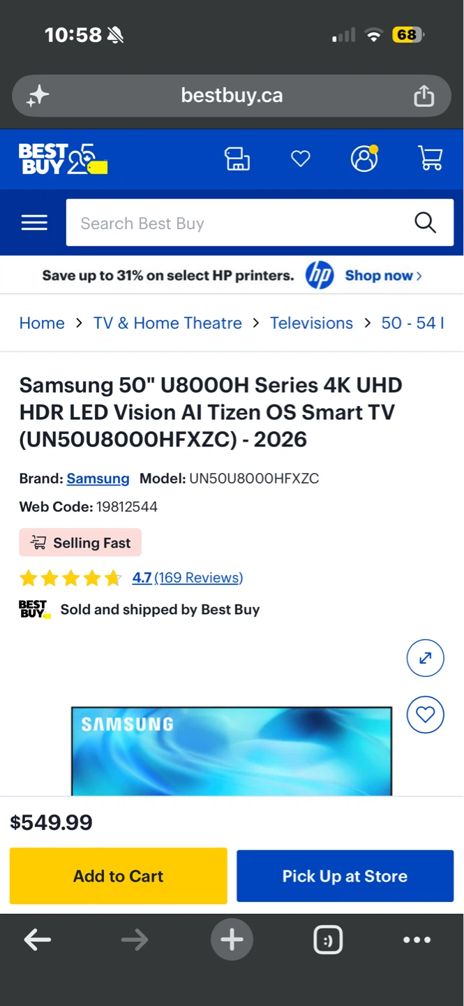 Samsung 50" U8000H Series 4K UHD Smart TV