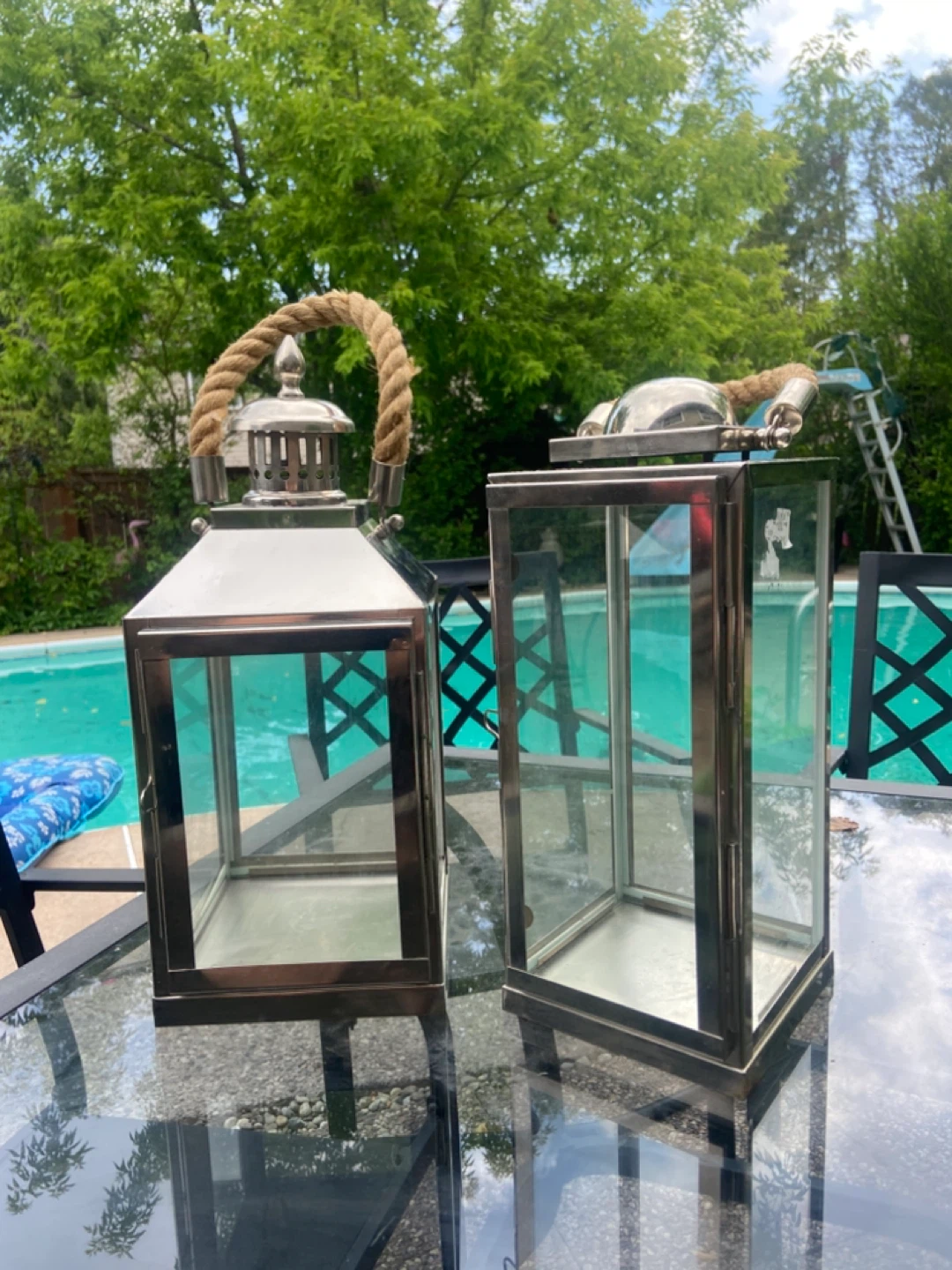 Set of 2 Silver Lanterns with Rope Handles - photo 2