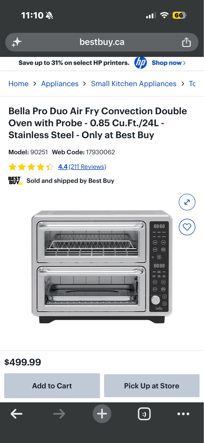Bella Pro Duo Air Fry Convection Oven