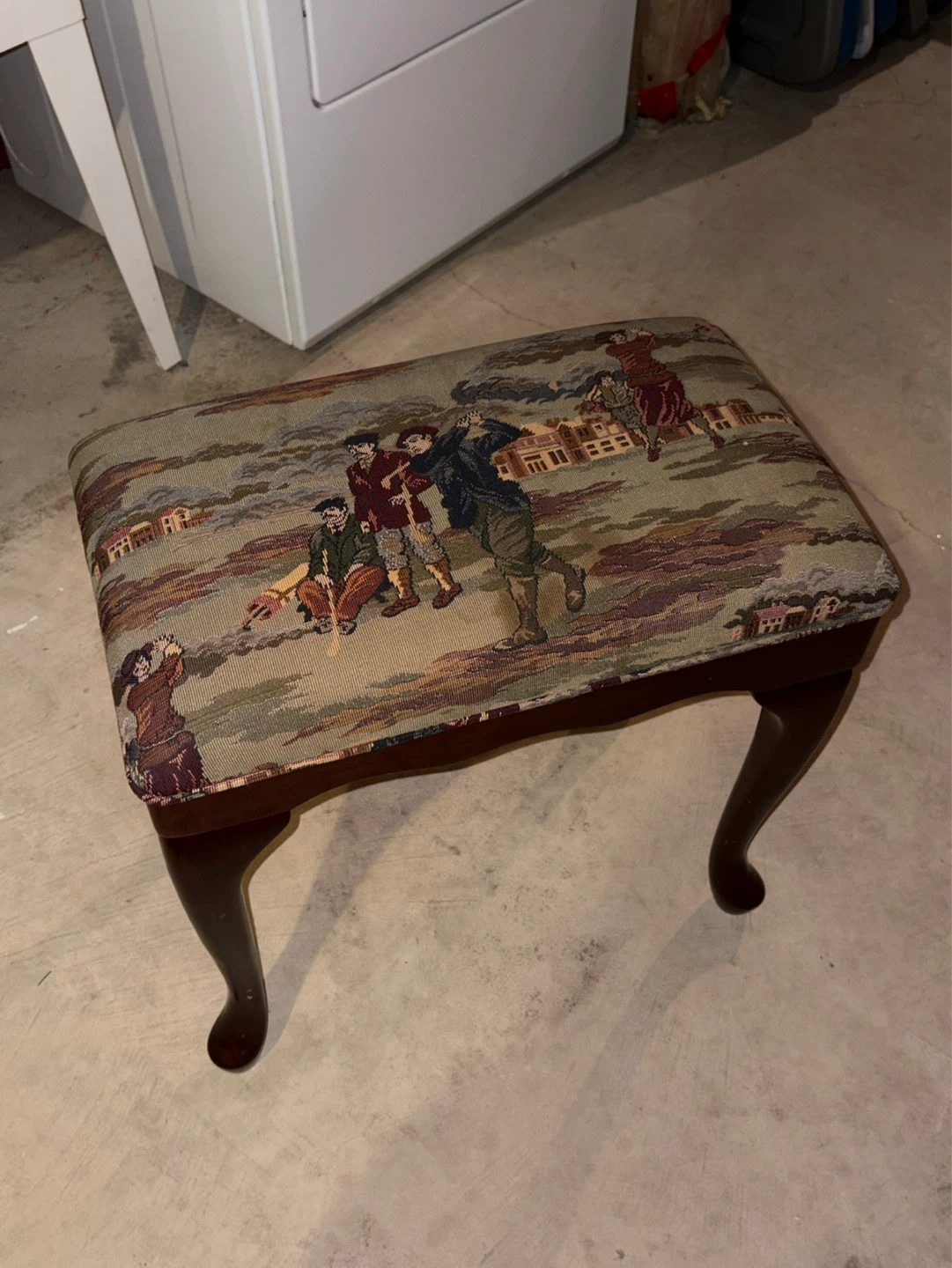 Tapestry Footstool Ottoman with Wooden Legs - photo 3