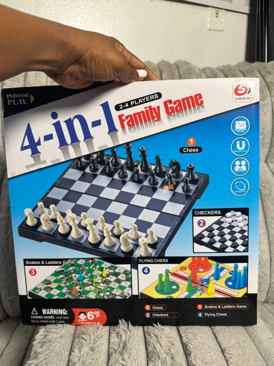 4-in-1 Family Game - Chess,  Chess, Snakes & Ladders