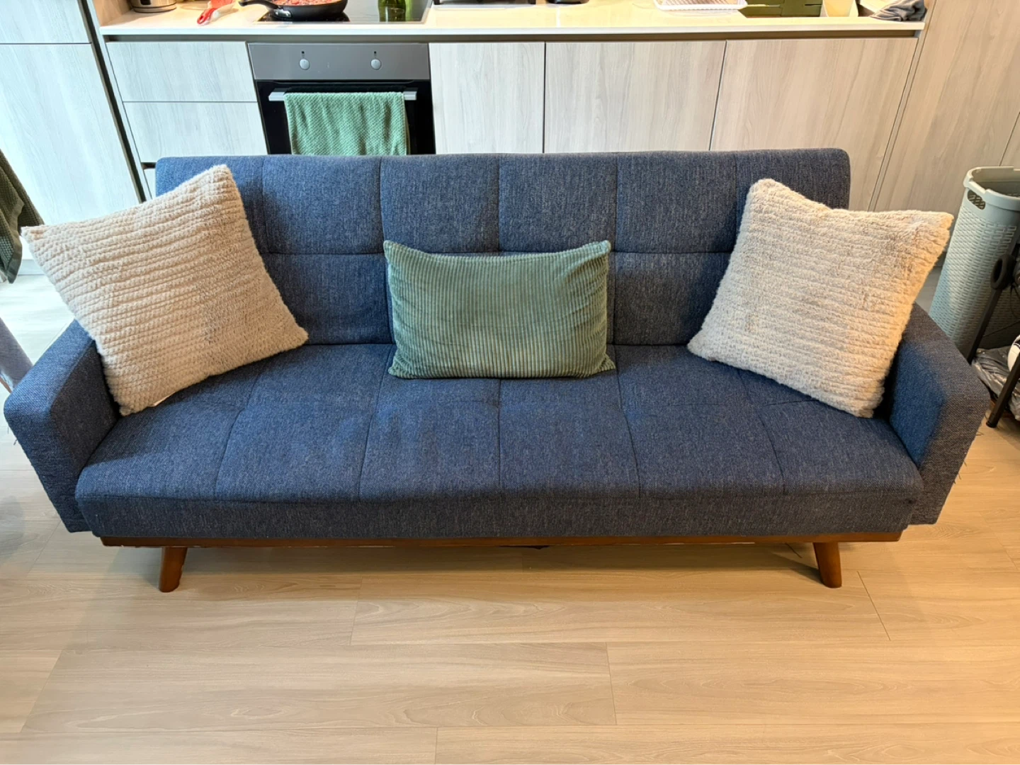 Dark Blue Sofa Bed with Tufted Cushions - photo 2