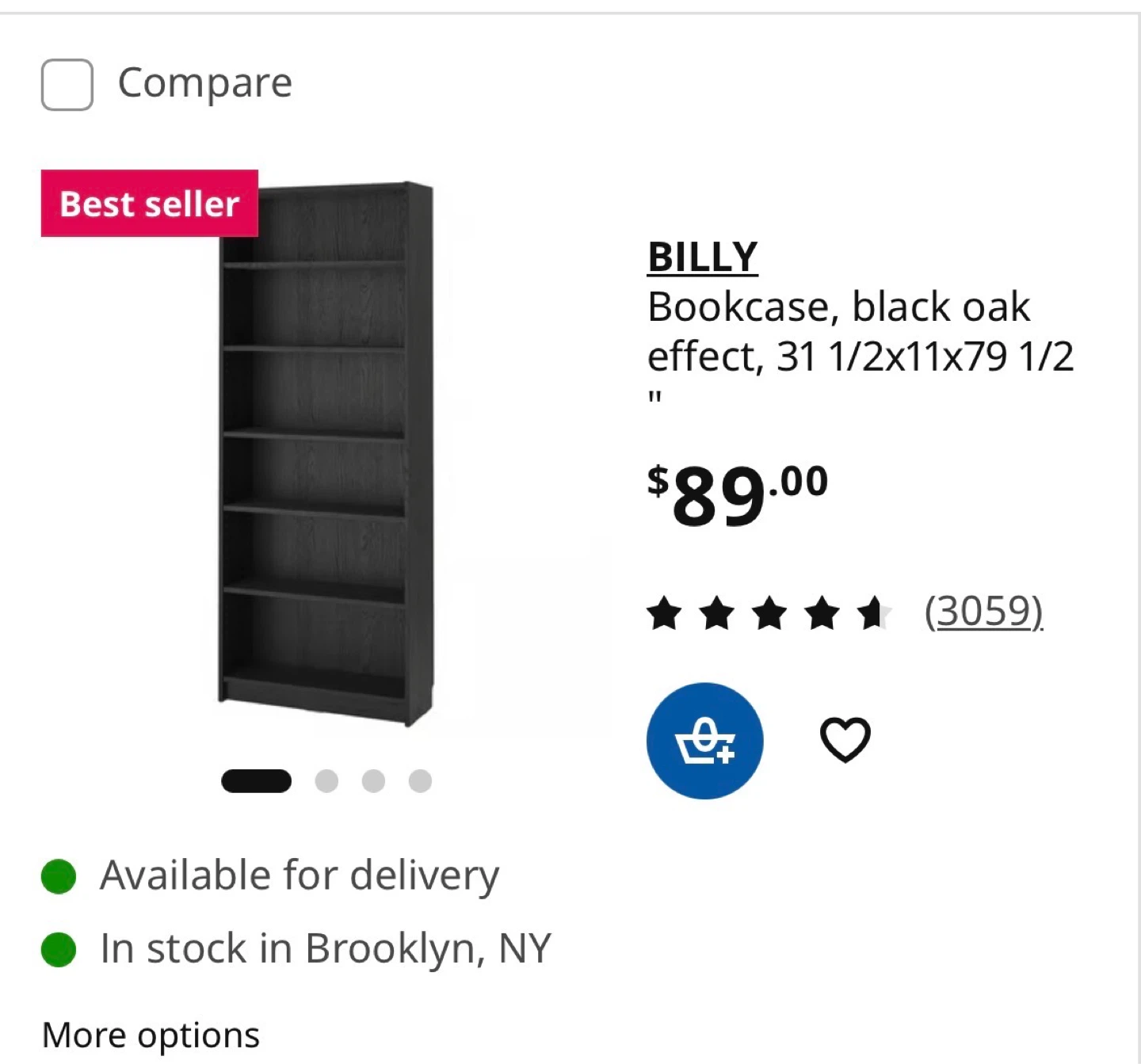 IKEA BILLY Bookcase, Black Oak Effect - photo 2