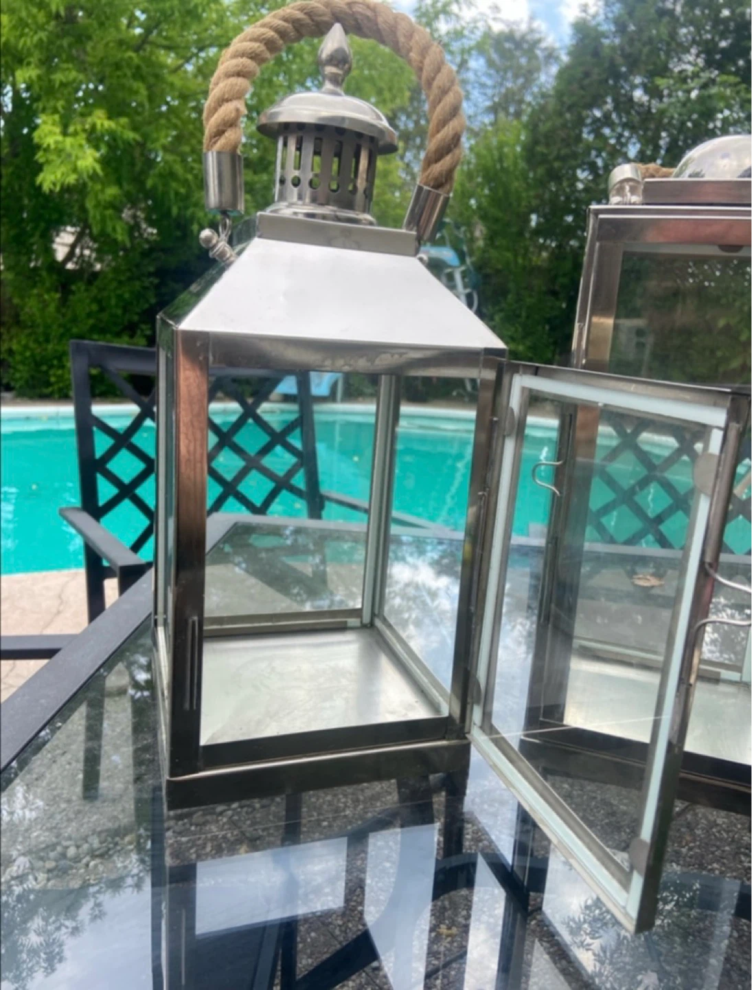 Set of 2 Silver Lanterns with Rope Handles - photo 3