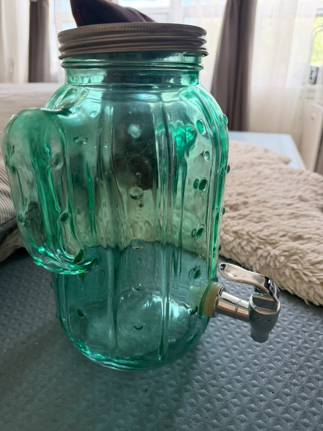 Green Glass Cactus Beverage Dispenser