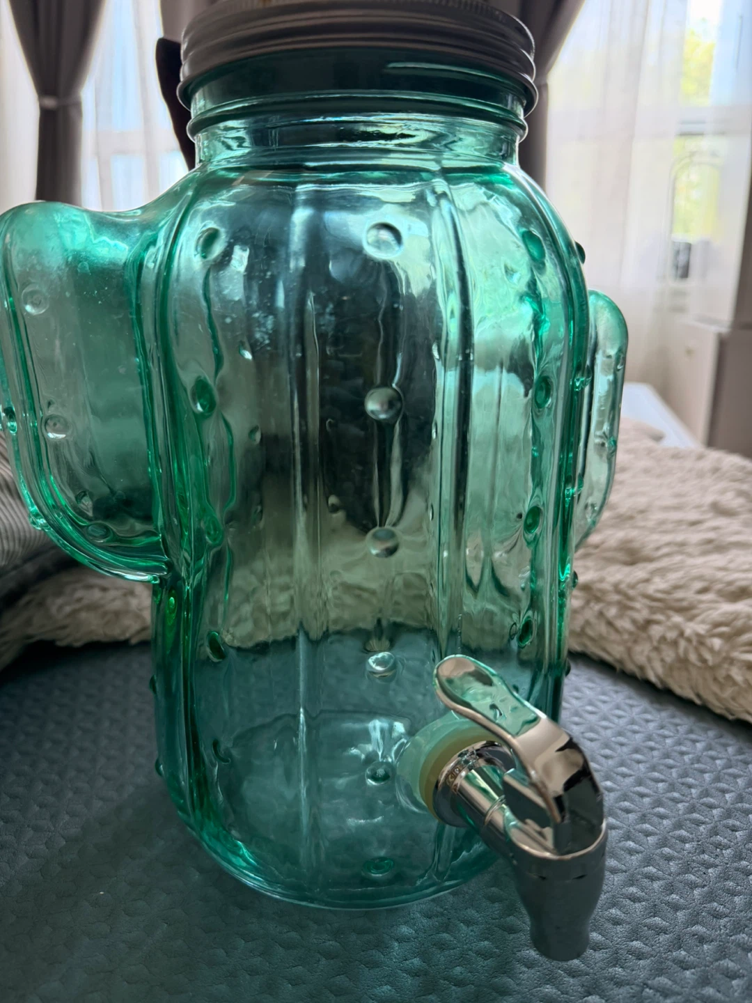 Green Glass Cactus Beverage Dispenser - photo 2