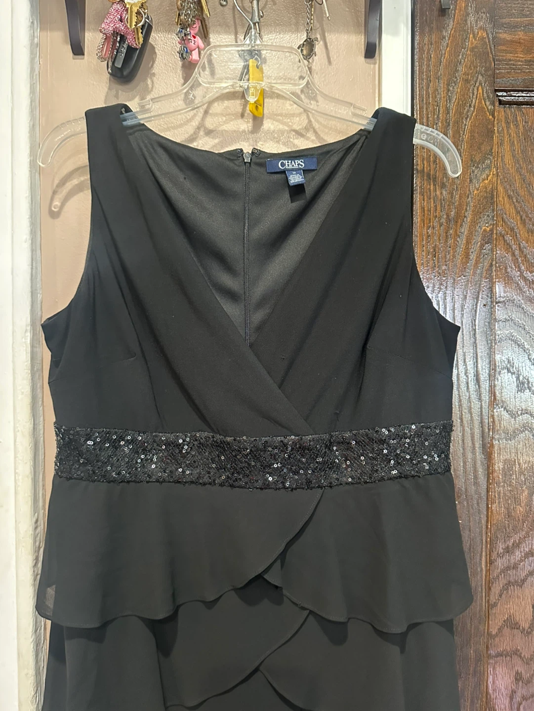 Chaps Black Tiered Sequin Waist Dress Size 14 - photo 2