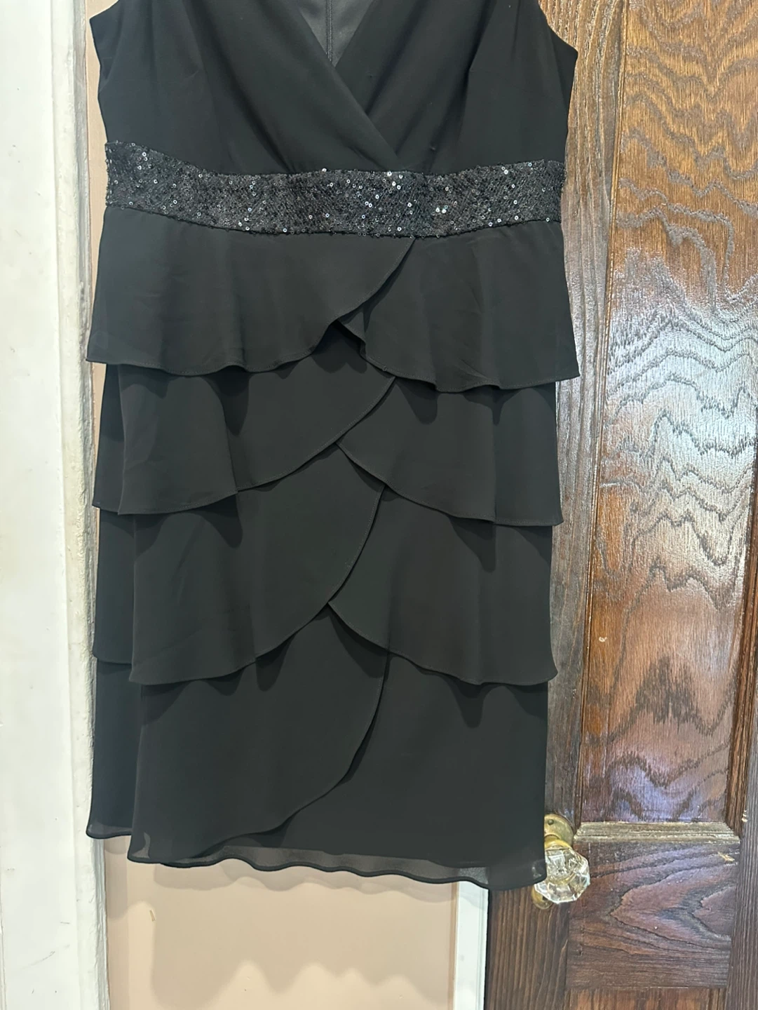Chaps Black Tiered Sequin Waist Dress Size 14 - photo 3
