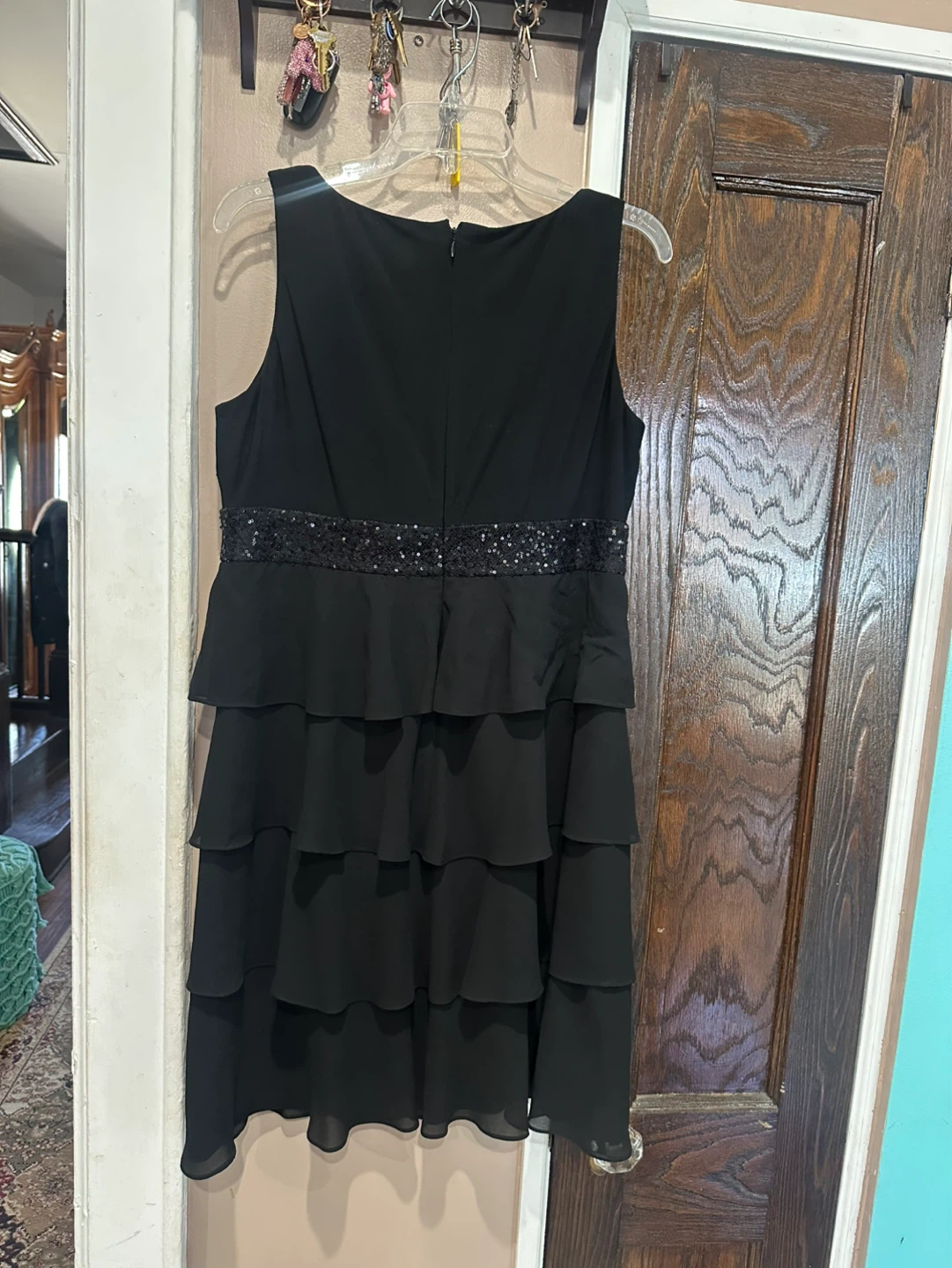 Chaps Black Tiered Sequin Waist Dress Size 14 - photo 5