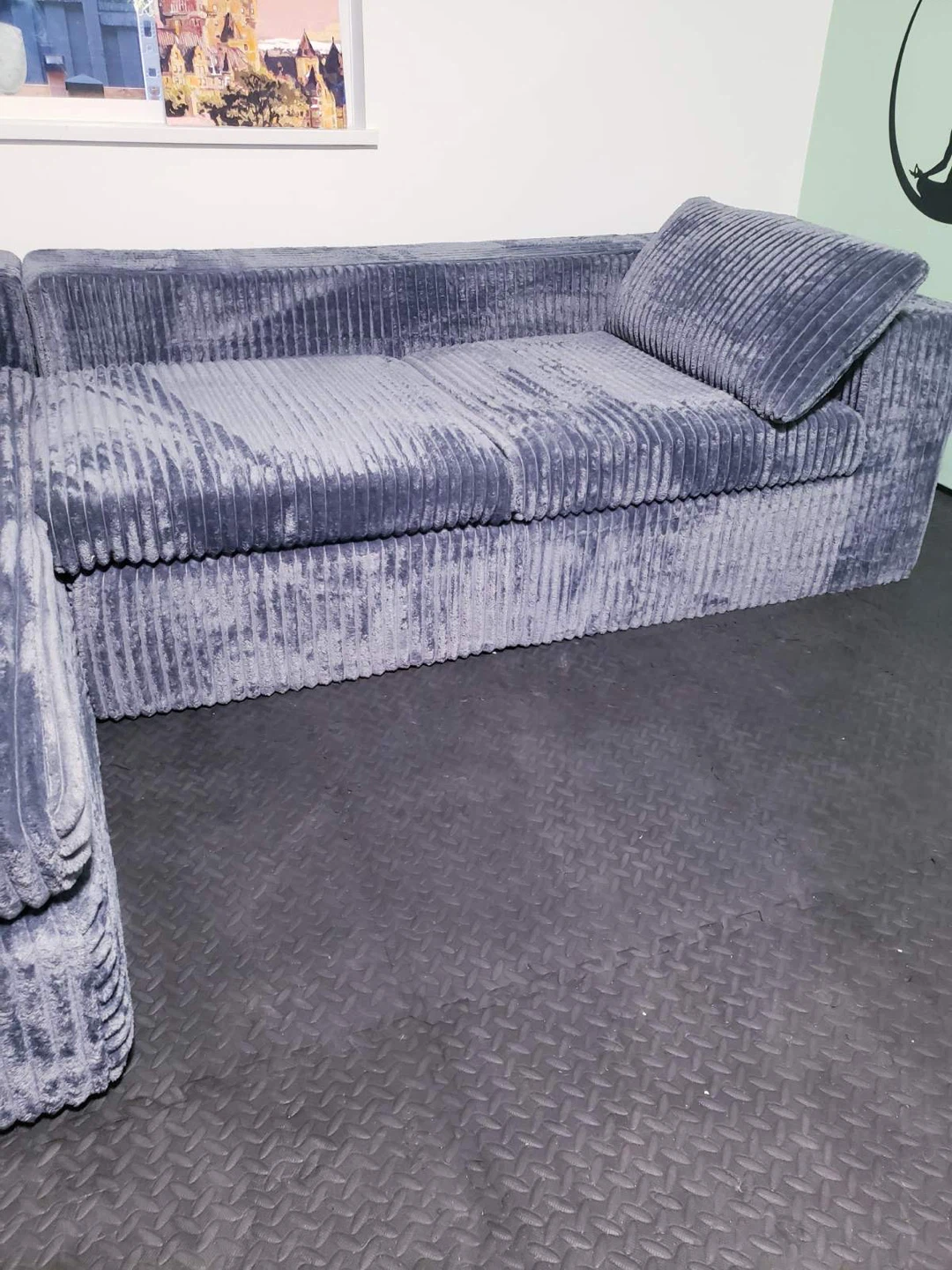 Grey Corduroy Sectional Couch - photo 2