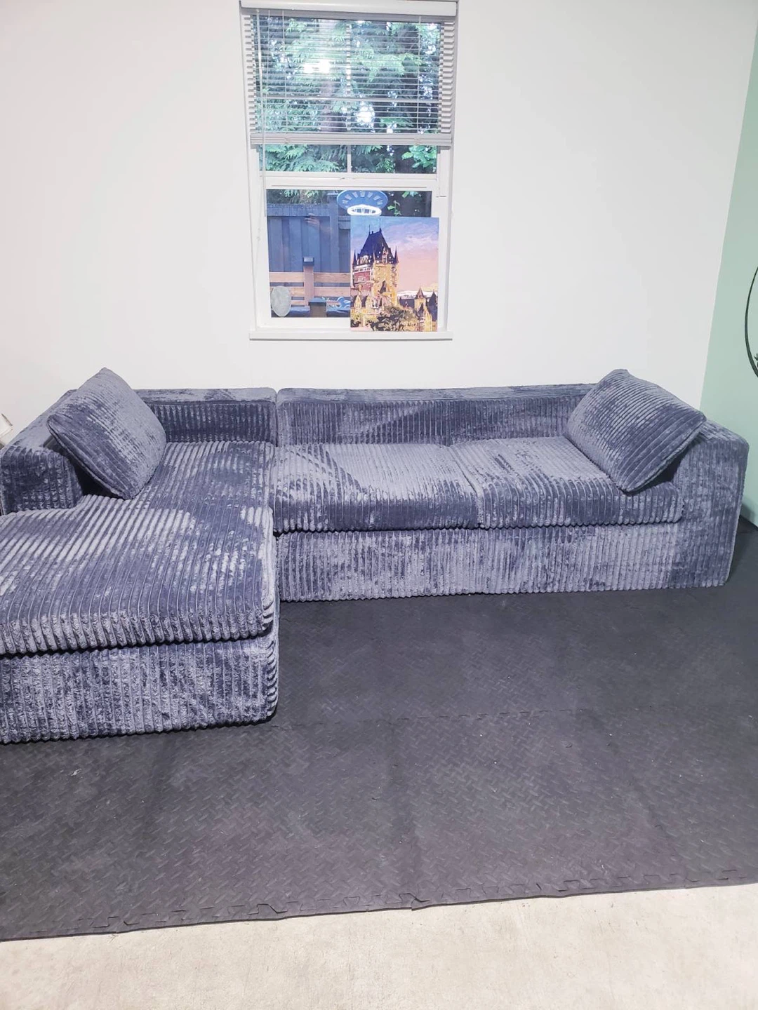 Grey Corduroy Sectional Couch - photo 5