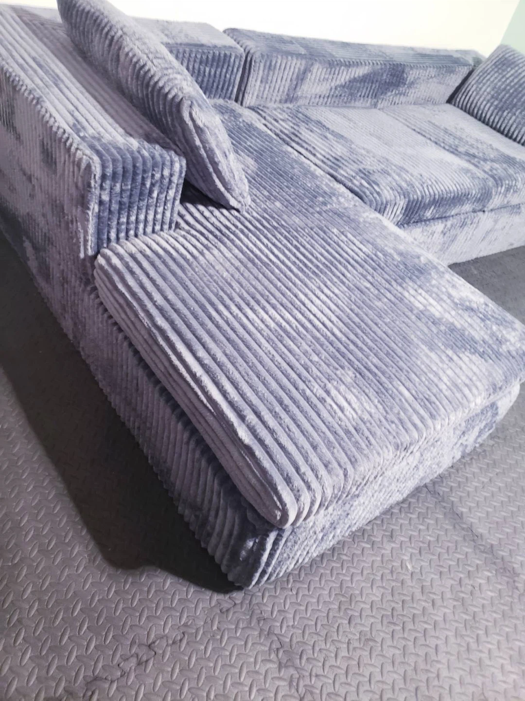 Grey Corduroy Sectional Couch - photo 4