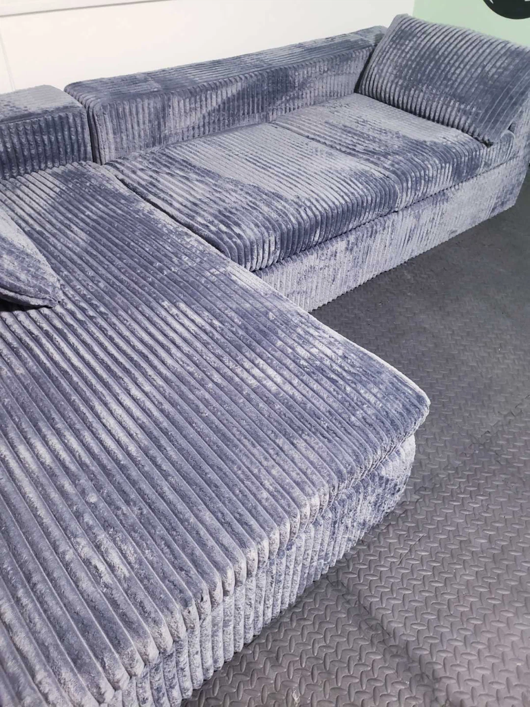 Grey Corduroy Sectional Couch - photo 3
