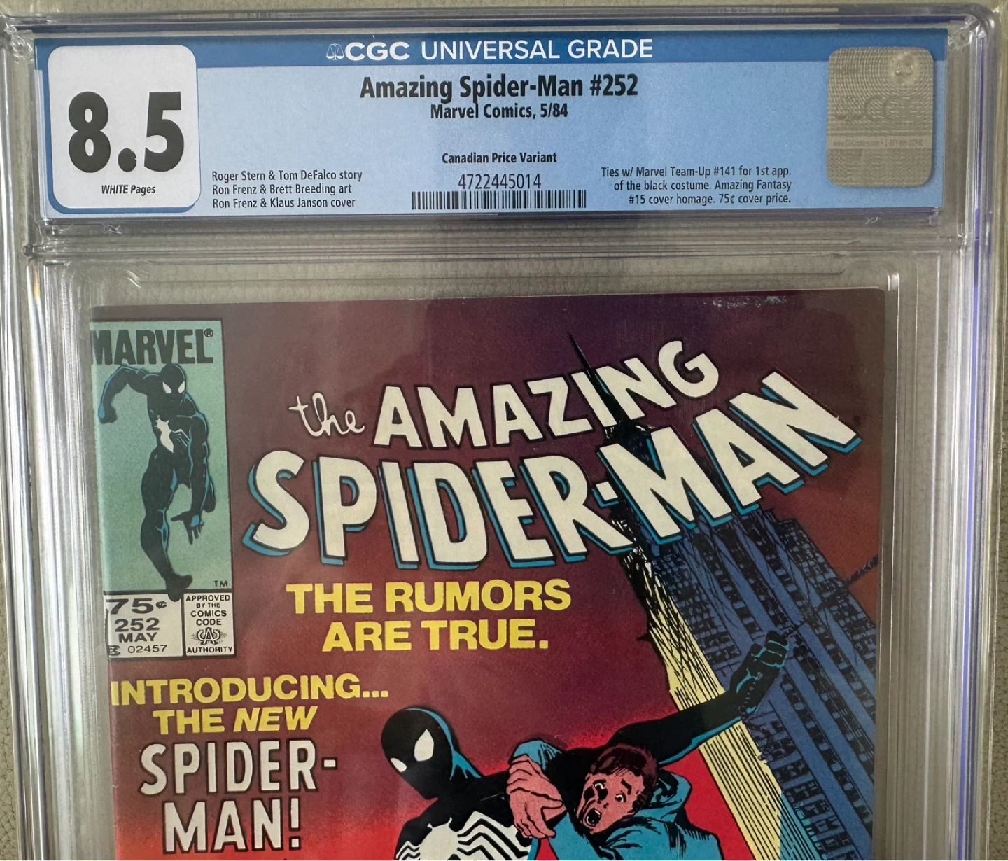 The Amazing Spider-Man #252 CGC 8.5 Canadian Price Variant - photo 2