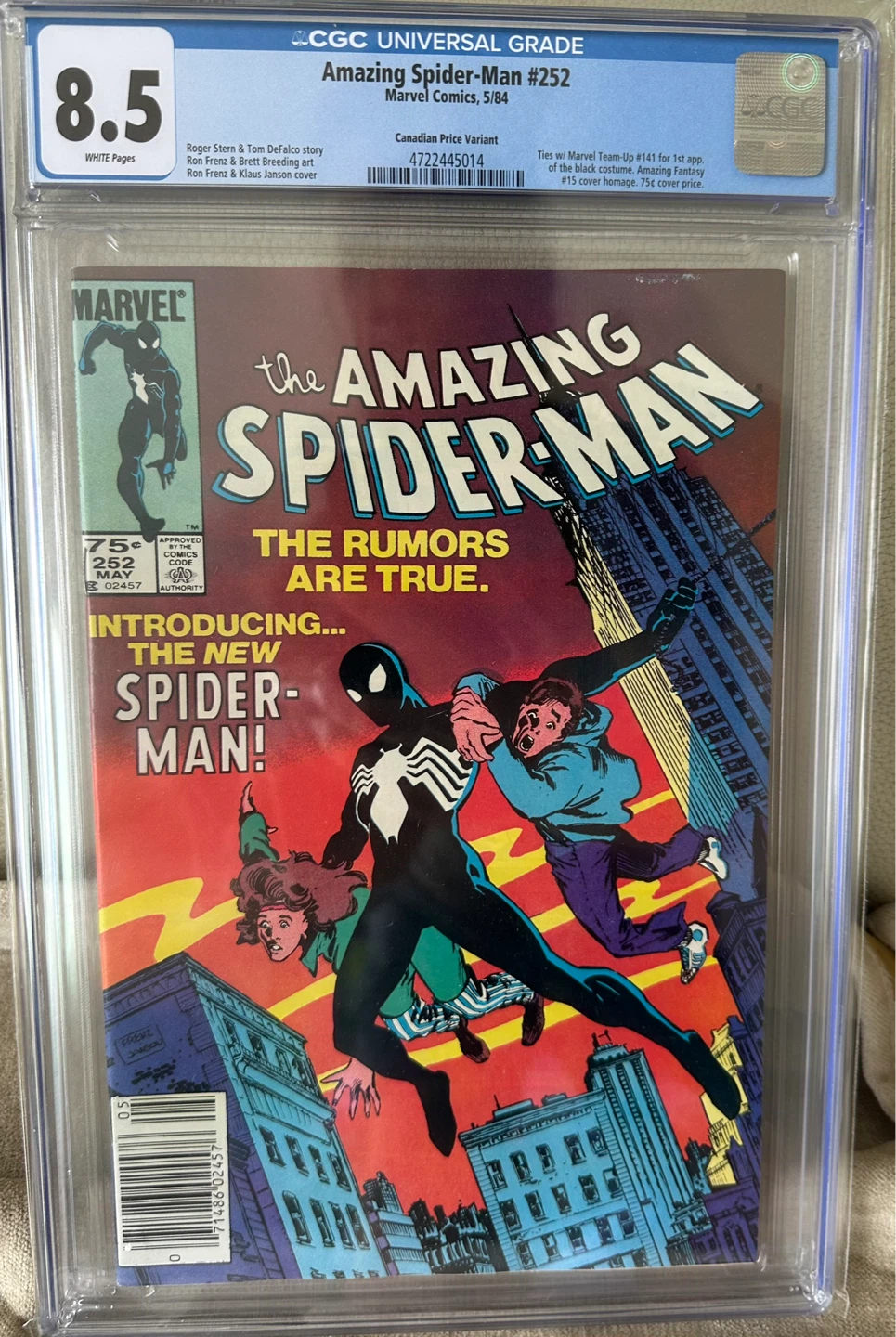 The Amazing Spider-Man #252 CGC 8.5 Canadian Price Variant