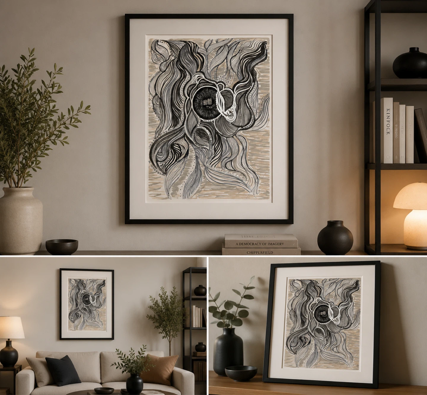 Framed Abstract Art Print Black and White