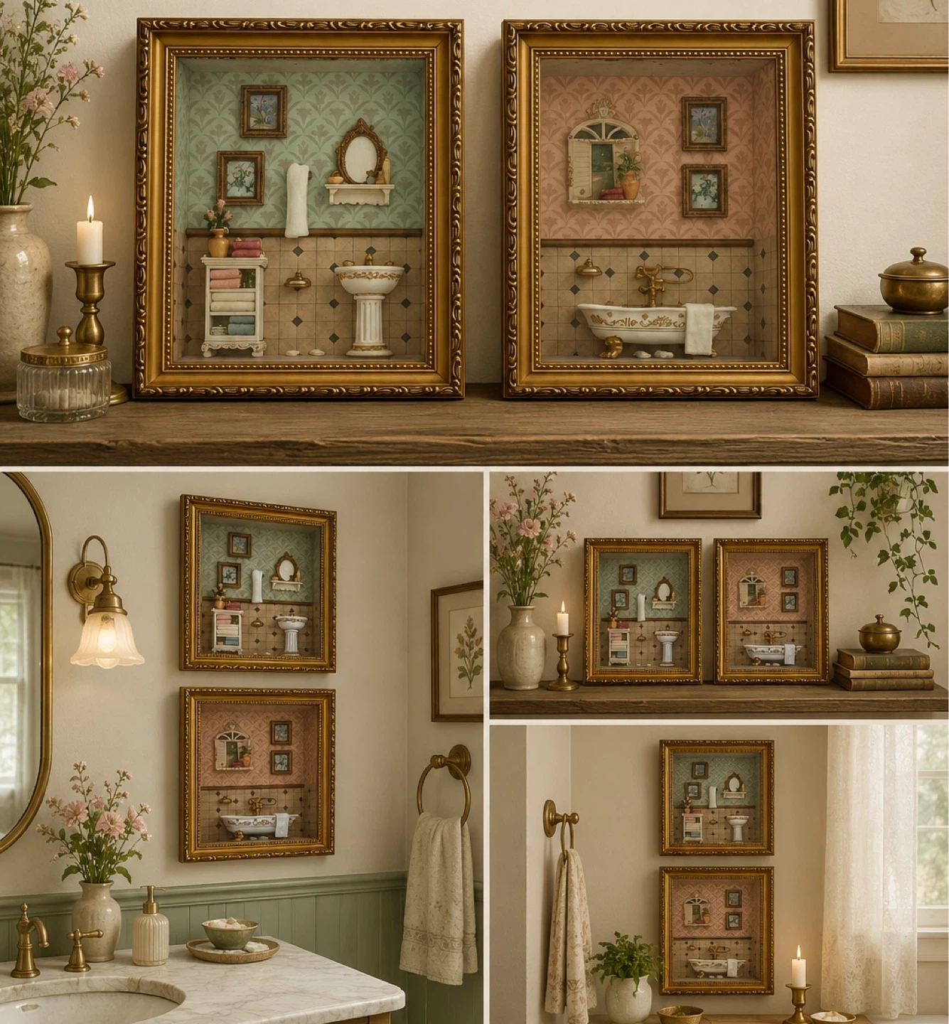 Set of 2 Miniature Bathroom Diorama Shadow Boxes