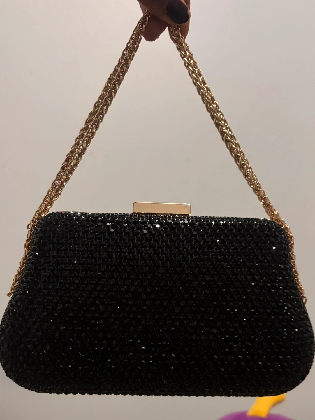 Black Clutch with Gold Chain