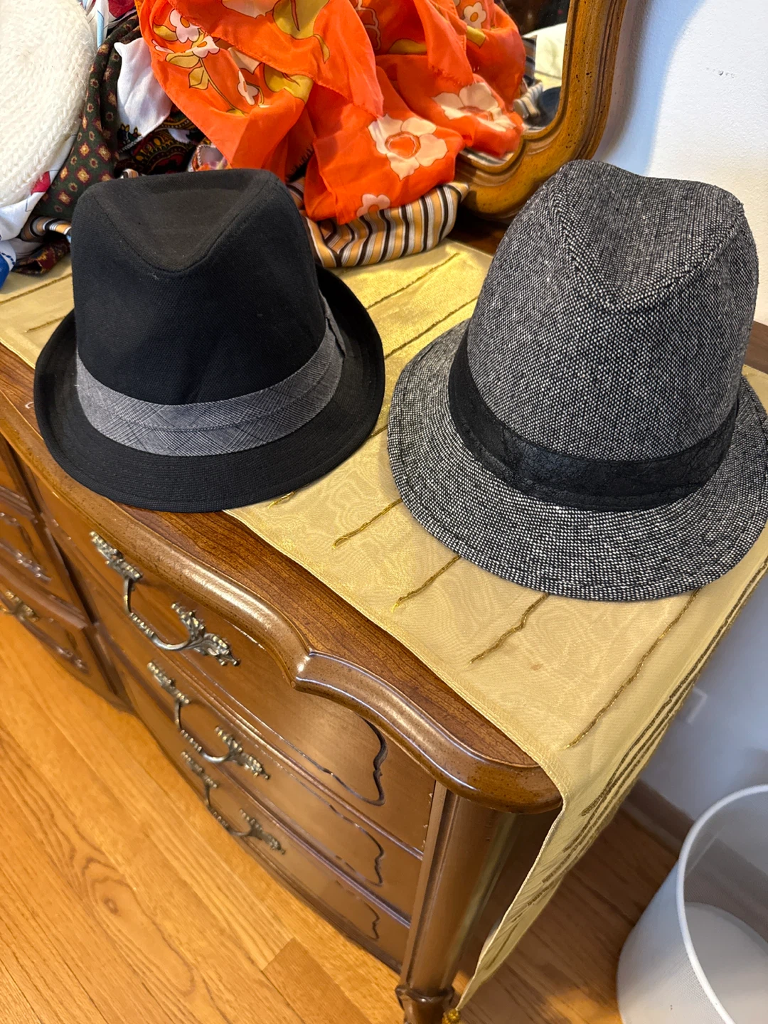 Two Men's Fedoras - Black and Gray