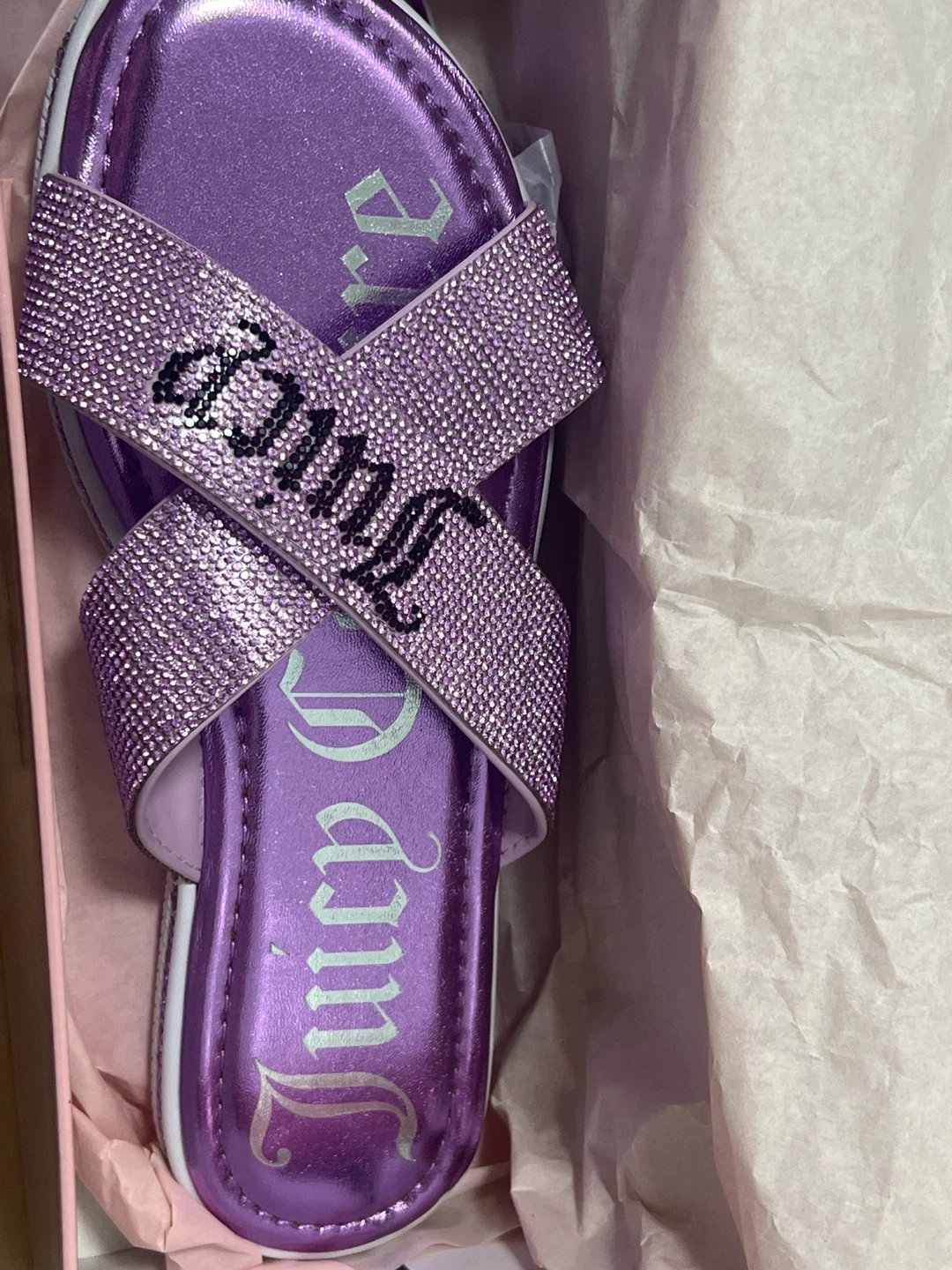 Juicy Couture Rhinestone Slide Sandals Purple