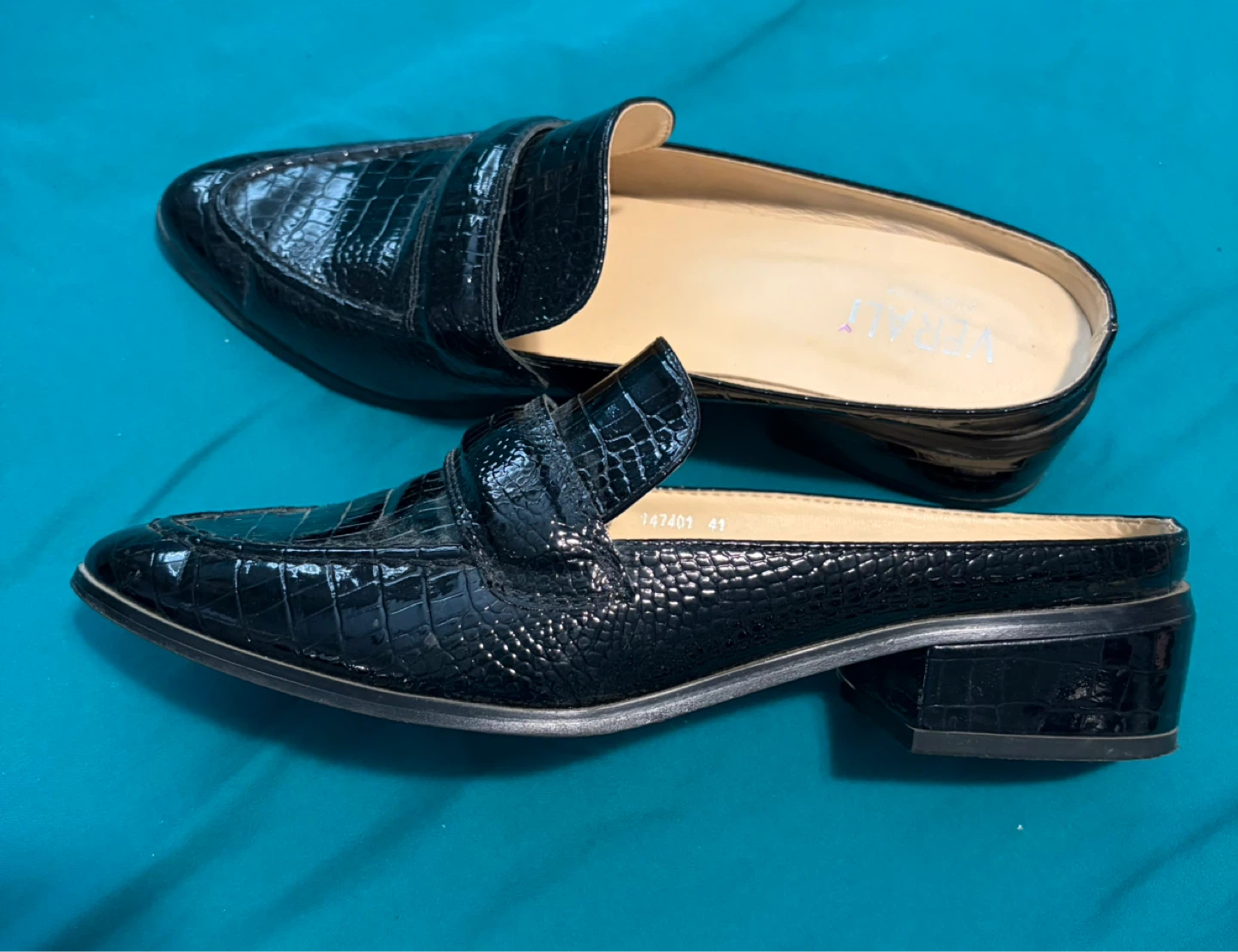 Verali Black Croc Mules Size 41
