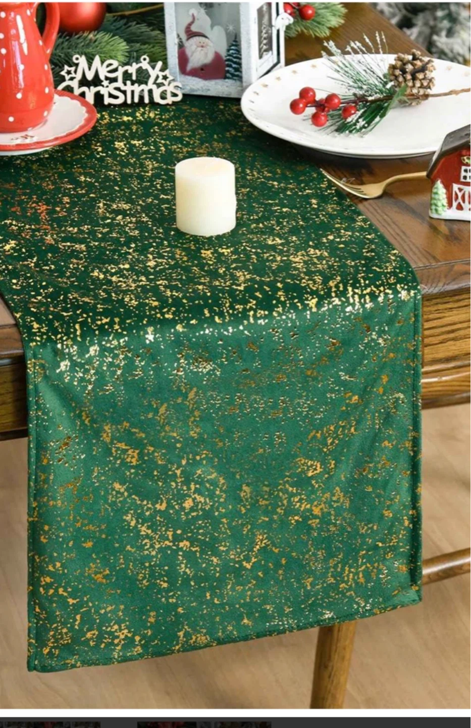 4 piece Green and Gold Speckled Table Runner - photo 2