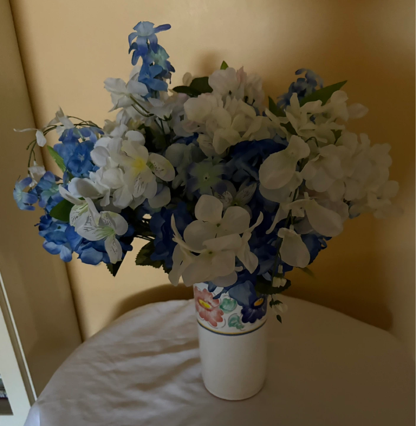 Blue and White Artificial Flower Arrangement