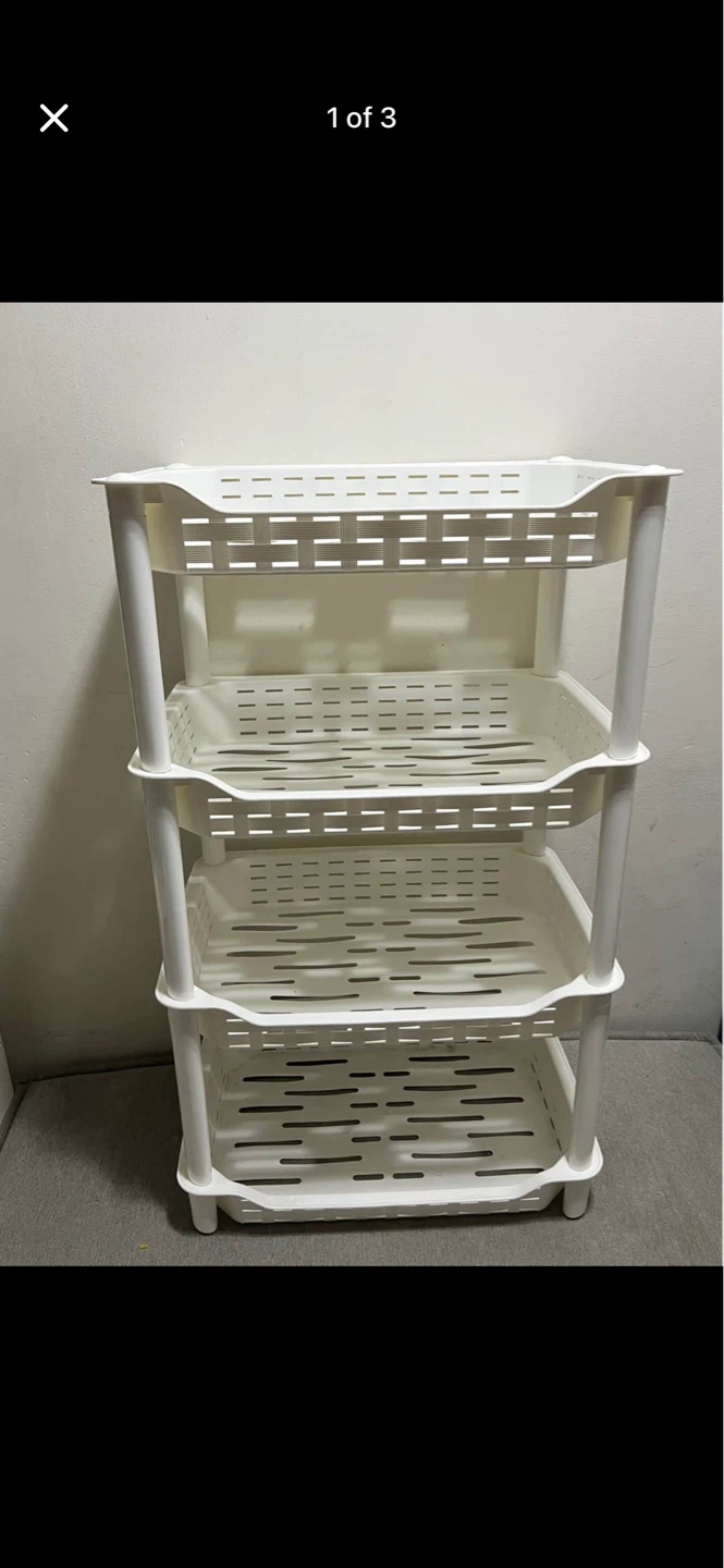 4-Tier White Plastic Storage Shelf Rack