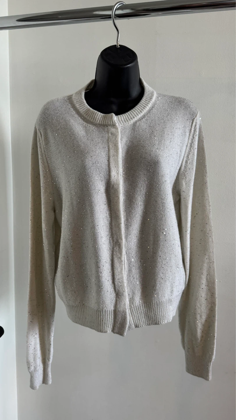 Peserico White Sequined Knit Cardigan Size 44