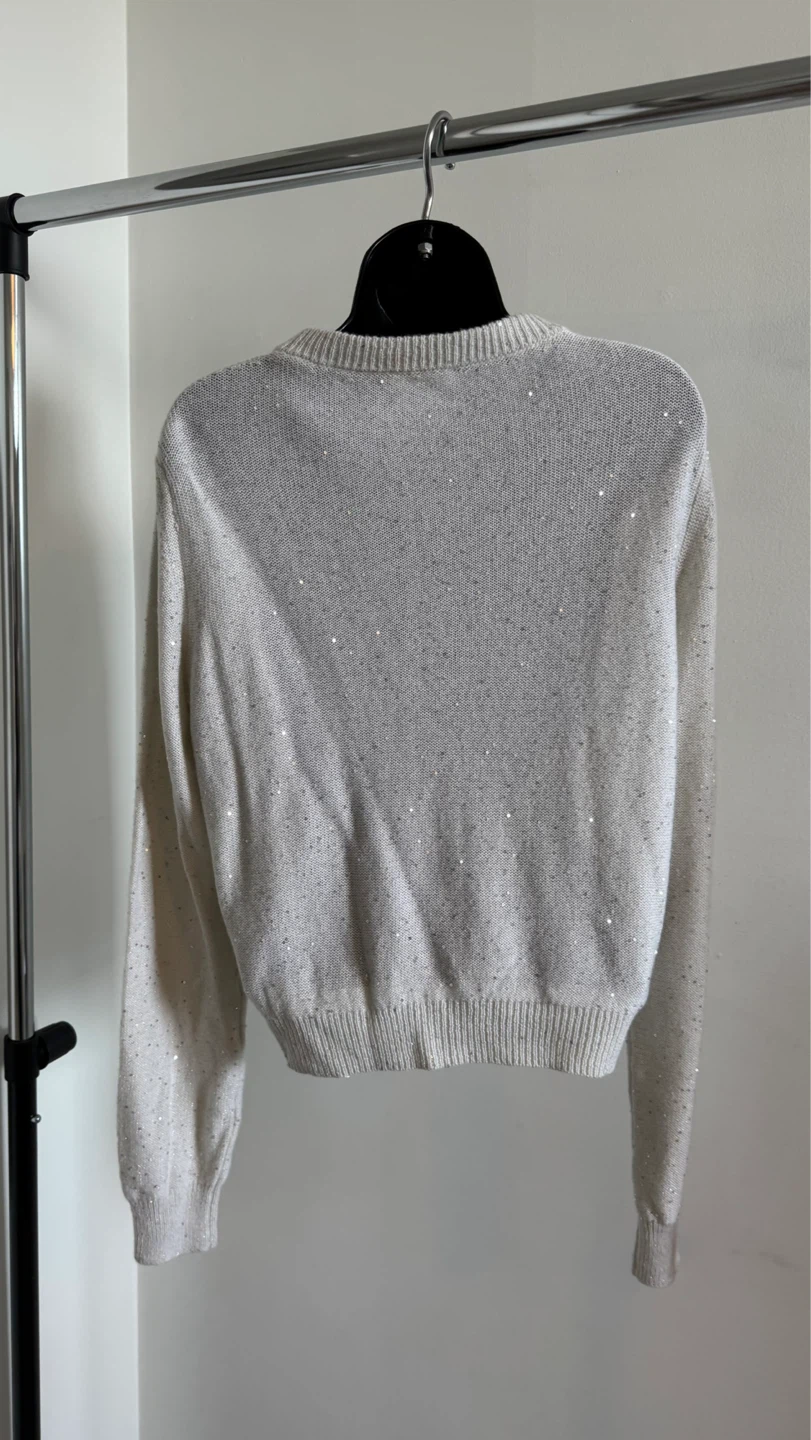 Peserico White Sequined Knit Cardigan Size 44 - photo 2