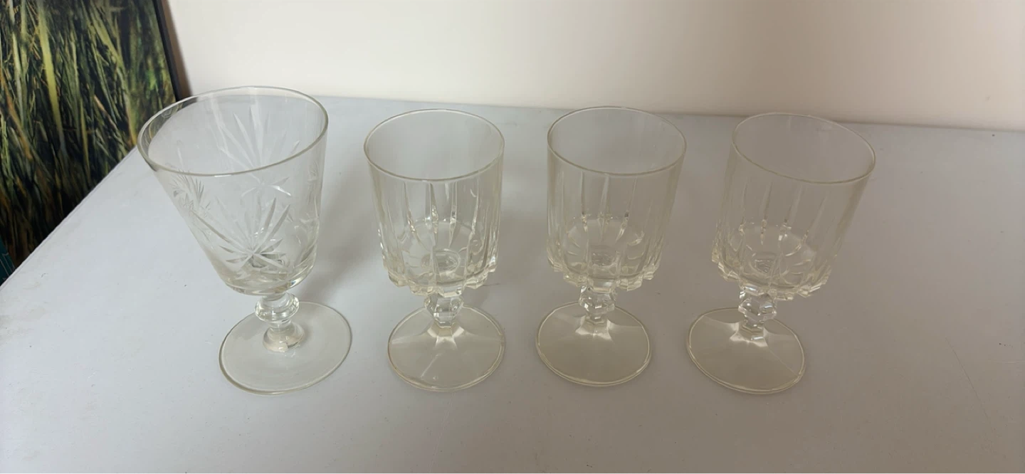 Set of 4 Clear Glass Goblets with Etchings