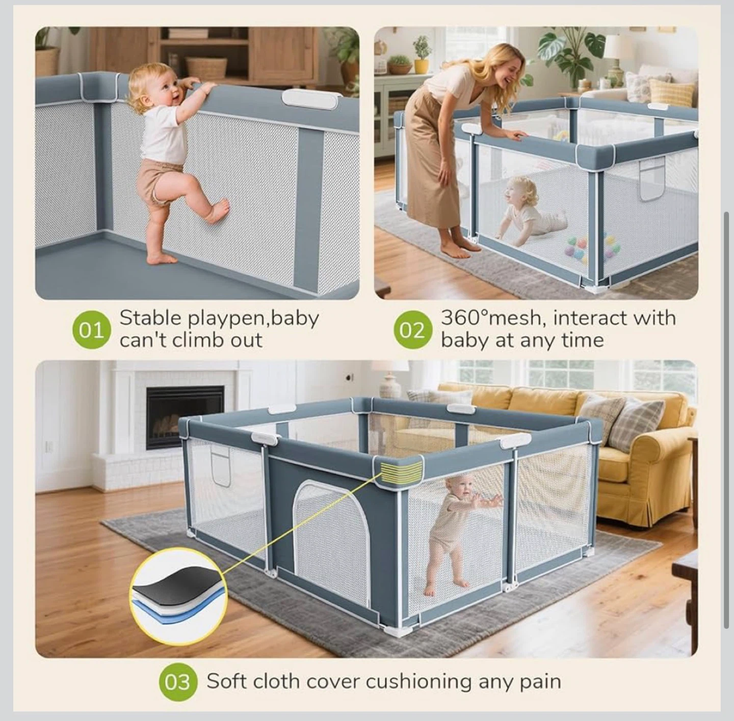 Portable Baby Playpen - 71" x 59" x 27" - photo 2