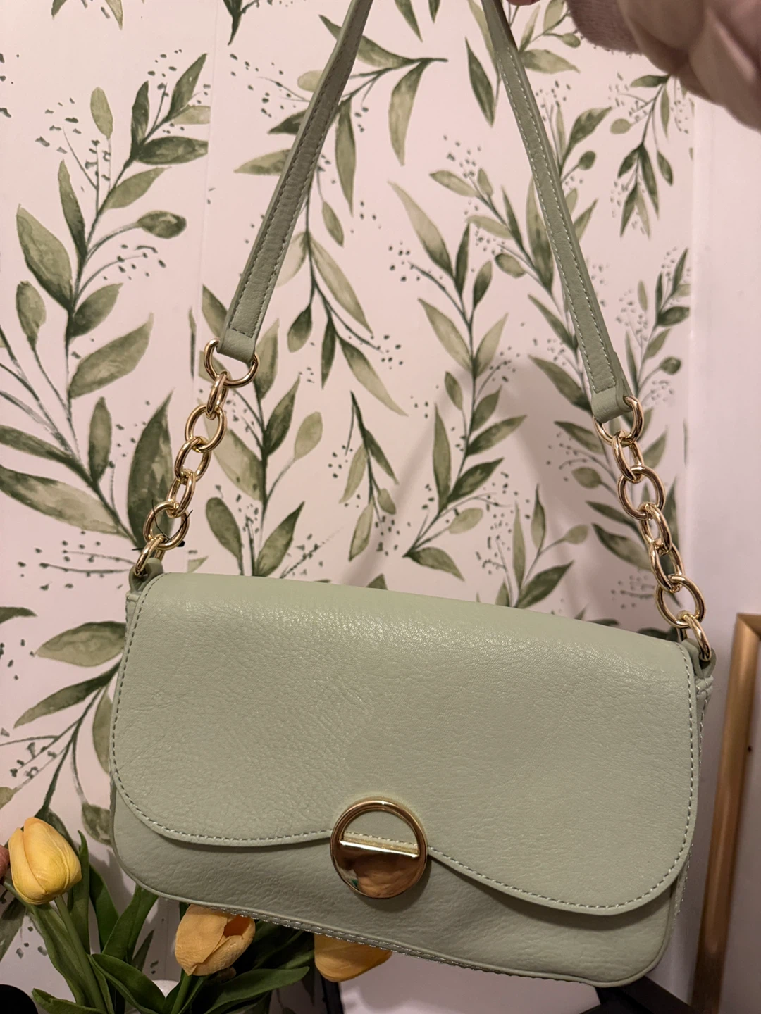 Light Green Shoulder Bag with Gold Chain