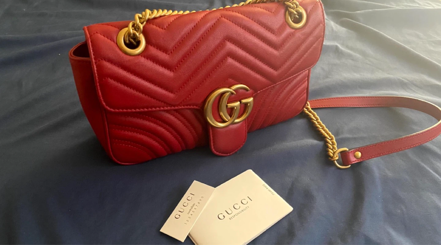 Gucci Marmont Heart Shoulder Bag Red Leather
