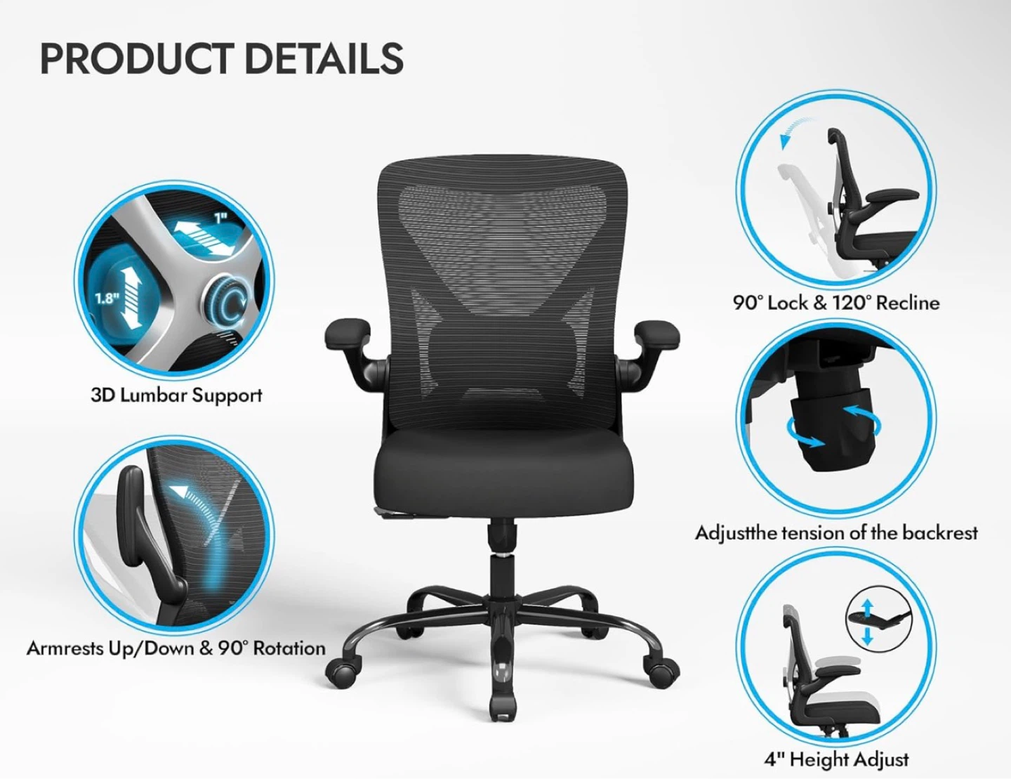Black Mesh Office Chair with Lumbar Support - photo 3