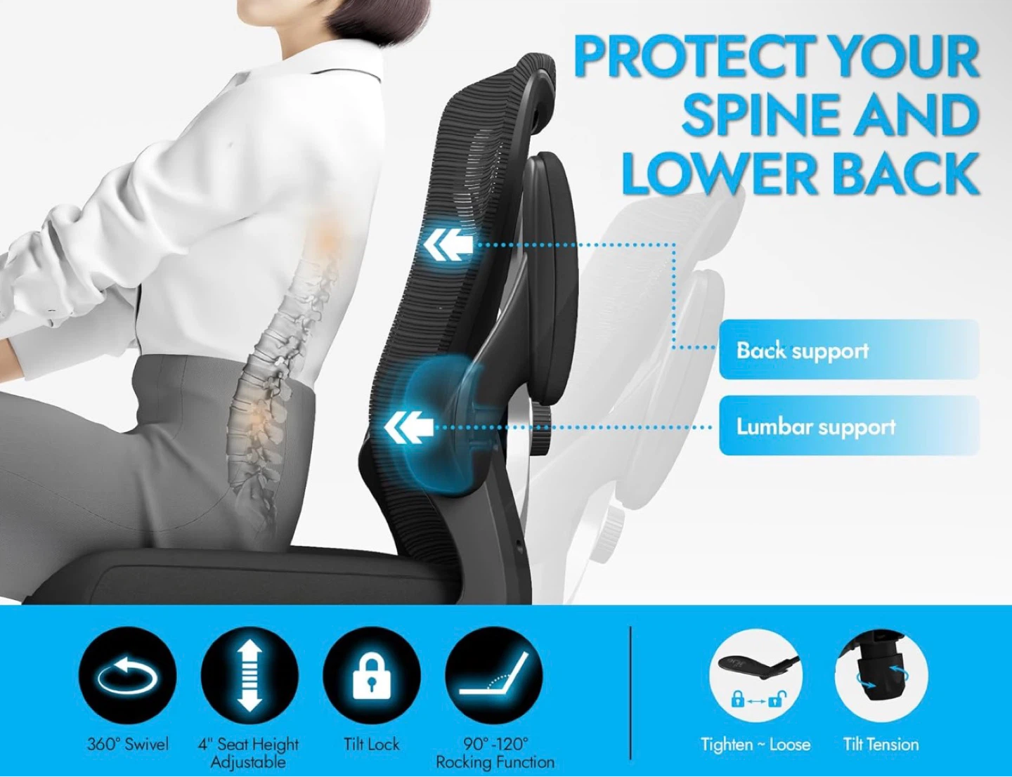 Black Mesh Office Chair with Lumbar Support - photo 5