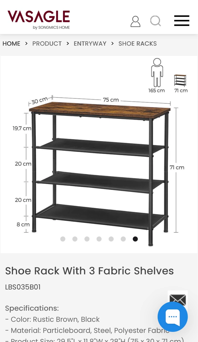 VASAGLE Shoe Rack With 3 Fabric Shelves