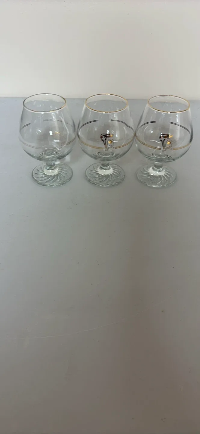 Set of 3 Brandy Glasses with Gold Rim