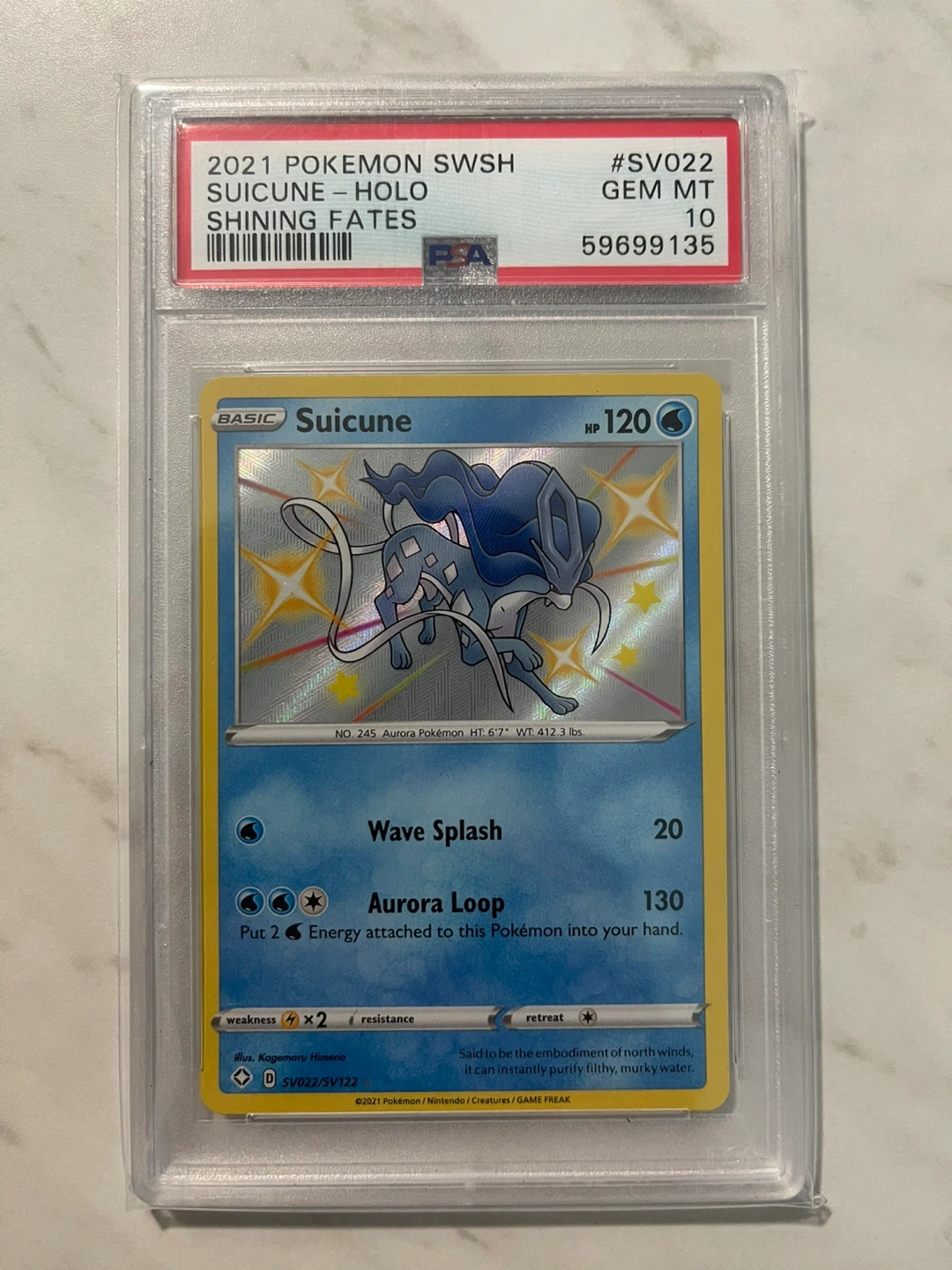 2021 Pokemon Shining Fates Suicune Holo GEM MT 10 Card #SV022