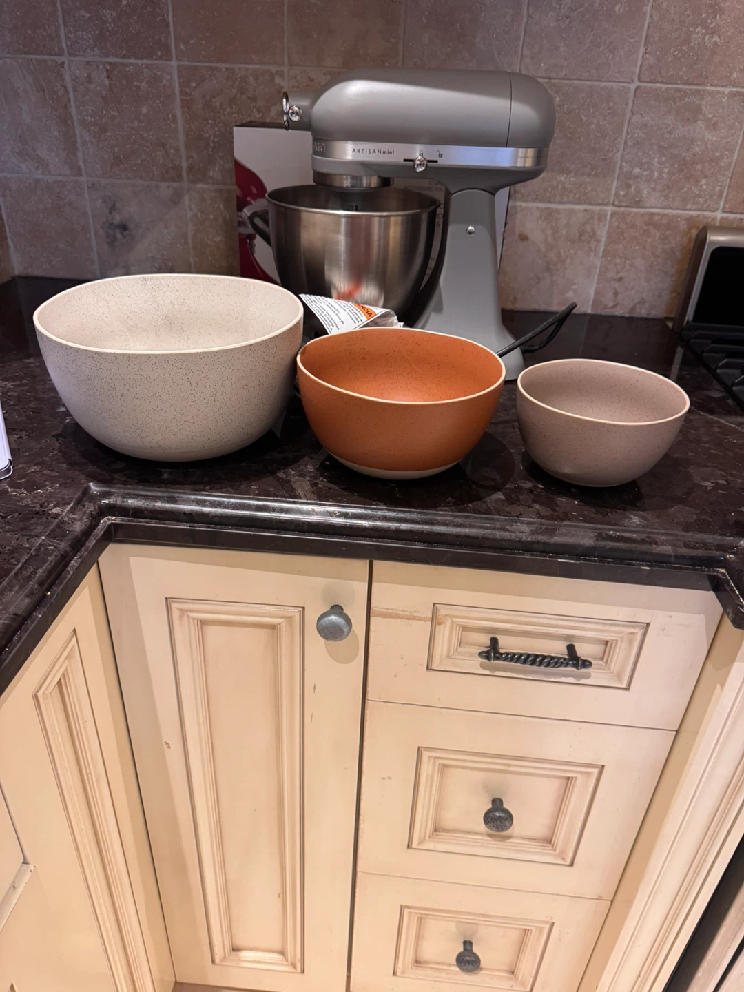 Crate and Barrel Wooden Carved Serving Bowl and stackable bowls - photo 2
